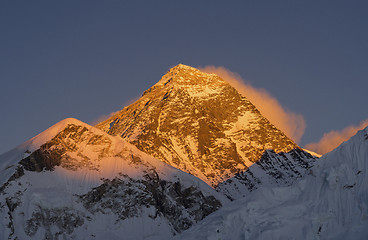 Image showing Everest summit or peak at sunset or sunrise