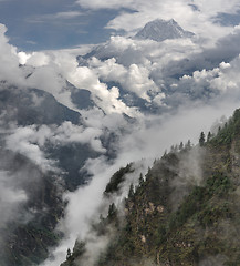 Image showing Nilgiri summit and cloudy Himalayas