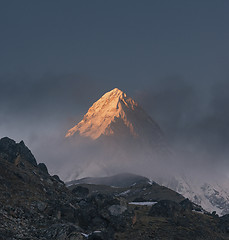 Image showing Pumori summit or peak at sunset or sunrise