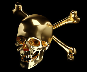 Image showing Golden Skull with crossed bones or totenkopf isolated 