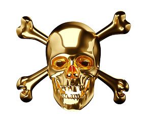 Image showing Golden Skull with cross bones or totenkopf on white