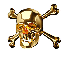 Image showing Golden Skull with cross bones or totenkopf 