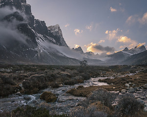 Image showing Pheriche valley with Taboche and cholatse peaks