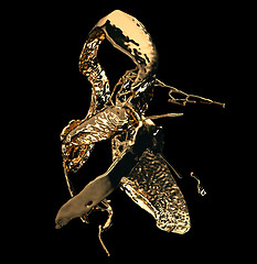 Image showing Melted gold or oil splashes isolated on black