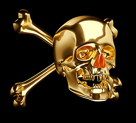 Image showing Golden Skull with cross bones or totenkopf isolated