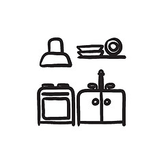 Image showing Kitchen interior sketch icon.