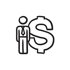 Image showing Businessman stands near dollar symbol sketch icon.