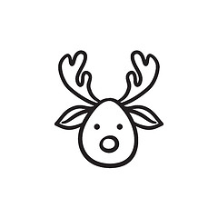 Image showing Christmas deer sketch icon.