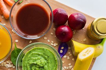 Image showing vegetable puree or baby food in glass bowls