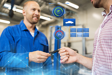 Image showing auto mechanic giving car key to man at workshop