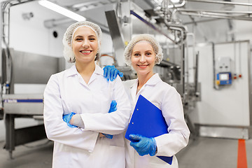 Image showing happy women technologists at ice cream factory