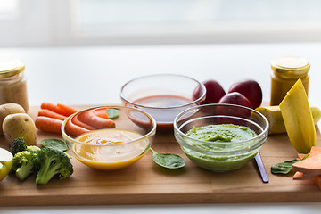 Image showing vegetable puree or baby food in glass bowls