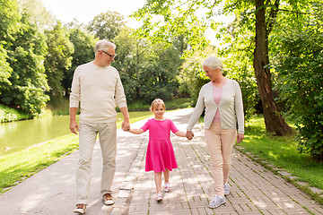 Image showing senior grandparents and granddaughter at park