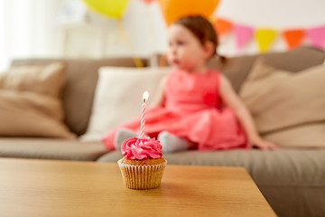 Image showing birthday cupcake for baby girl at home party