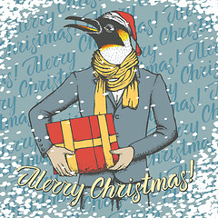 Image showing Christmas penguin vector illustration