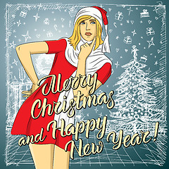 Image showing Vector woman waiting for Christmas