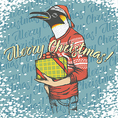 Image showing Christmas penguin vector illustration