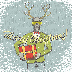 Image showing Vector Christmas skull with gift illustration