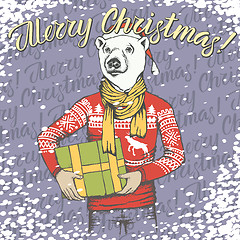 Image showing Christmas white bear vector illustration