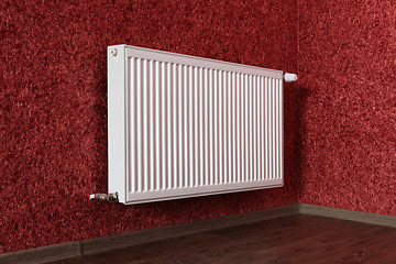 Image showing white radiator in red room