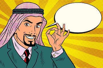 Image showing Arab businessman OK gesture, comic book bubble