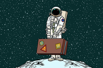 Image showing Astronaut traveler with travel suitcase