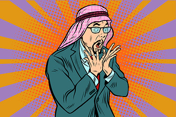 Image showing Arab businessman surprised, emotional reaction