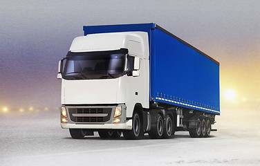 Image showing truck on ice road in snow-storm 