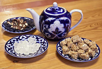 Image showing Traditional Uzbek served tea and sweets