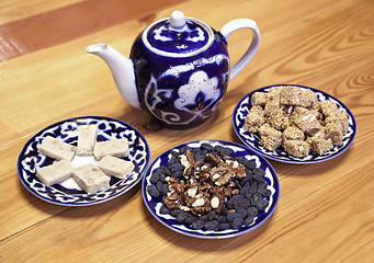 Image showing Traditional Uzbek served tea and sweets