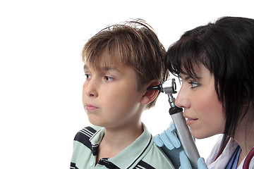 Image showing Paediatrician checking ears