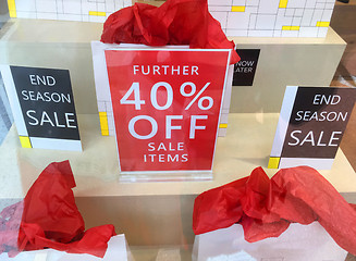 Image showing Sales signs in a window shop display