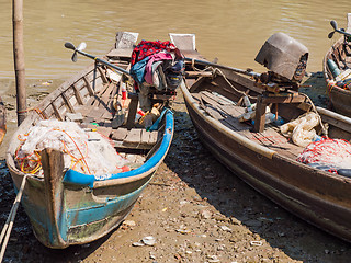 Image showing Fishing vessels at Dala River, Myanmar
