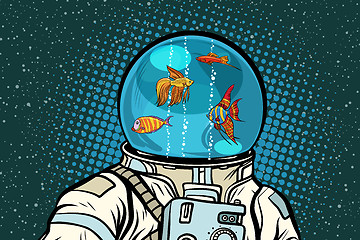 Image showing Astronaut with helmet aquarium with fish