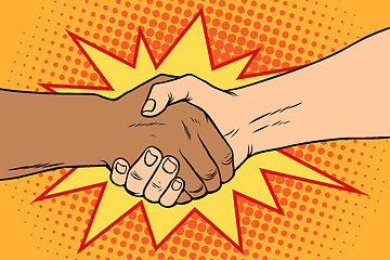 Image showing Handshake black and white, African and Caucasian people