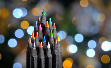 Image showing Christmas tree made of wooden pencils