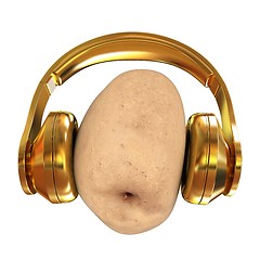 Image showing potato with headphones on a white background. 3d illustration