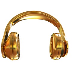 Image showing Gold headphones icon on a white background. 3D illustration