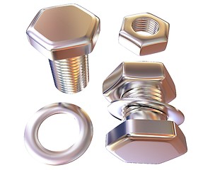 Image showing Screws and nuts set. 3d illustration