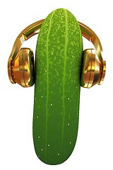 Image showing cucumber with headphones on a white background. 3d illustration