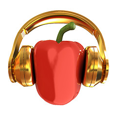 Image showing Bell peppers with headphones on a white background. 3d illustrat