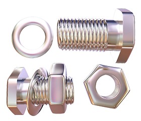 Image showing Screws and nuts set. 3d illustration