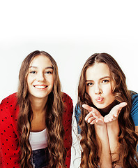 Image showing best friends teenage girls together having fun, posing emotional
