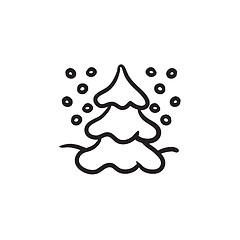 Image showing Christmas tree covered with snow sketch icon.