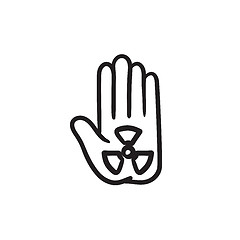 Image showing Ionizing radiation sign on a palm sketch icon.