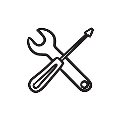 Image showing Screwdriver and wrench tools sketch icon.