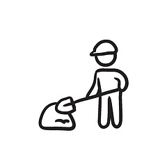 Image showing Man with shovel and hill of sand sketch icon.