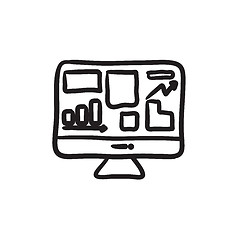 Image showing Monitor with business graphs sketch icon.