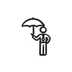 Image showing Businessman with umbrella sketch icon.