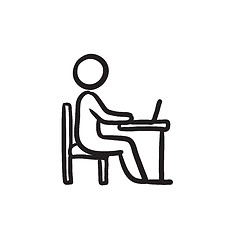 Image showing Businessman working on laptop sketch icon.